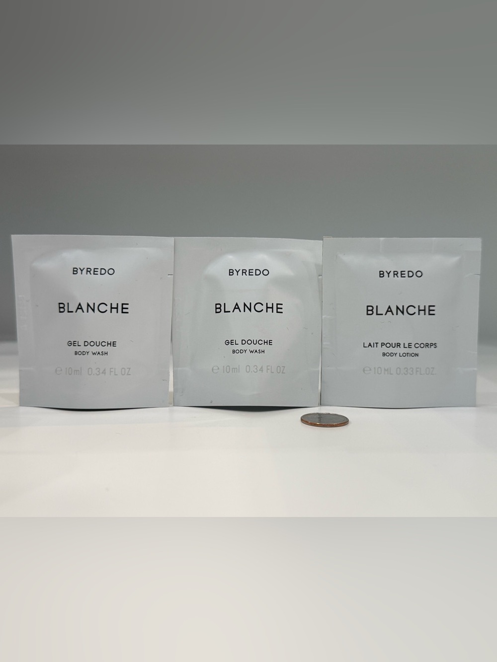 BYREDO 3pc BLANCHE Bodycare Samples-2 Body Wash & 1 Body Lotion 10ml/.34oz EACH